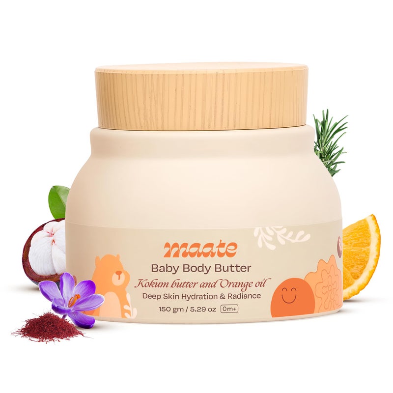 MAATE Baby Body Butter (150 gm) | Enriched with Pure Kokum Butter, Shea Butter, Orange & Saffron Oil | Baby Cream For Face, Skin & Body | Baby Body Butter For Kids 0-12 years | Baby Moisturizer Cream - Image 2