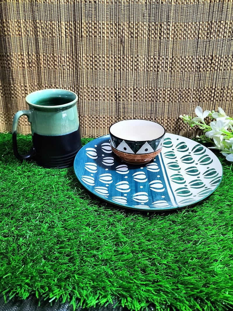 Caffeine Ceramic Handmade Green mughal Combo Dinner Set (3 pcs.) - Image 1