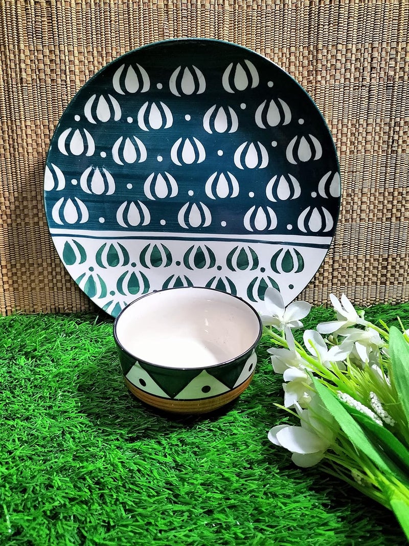 Caffeine Ceramic Handmade Green mughal Combo Dinner Set (3 pcs.) - Image 2