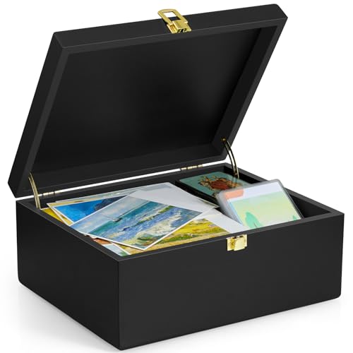 DRASTAR Large Wooden Keepsake Box Black Memory Box Decorative Storage Box with Hinged Lid Large Card Box - Image 1