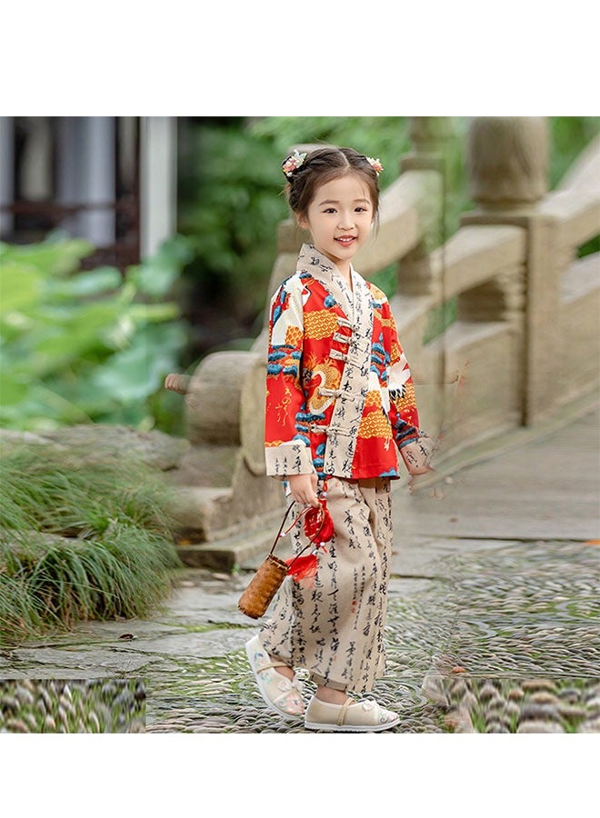 LiangSanZhi Summer girl Hanfu Tang Suit, Chinese Style toddler girl Hanfu Top and Wide-Leg Pants Set, New Chinese Hanfu Costume for Kindergarten Festival Performances - Image 5