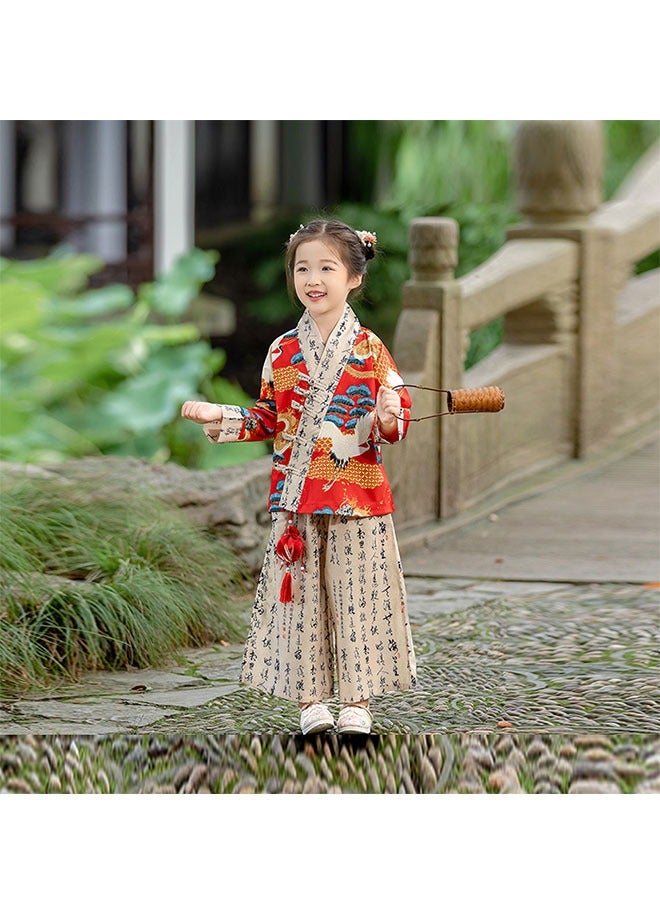 LiangSanZhi Summer girl Hanfu Tang Suit, Chinese Style toddler girl Hanfu Top and Wide-Leg Pants Set, New Chinese Hanfu Costume for Kindergarten Festival Performances - Image 3