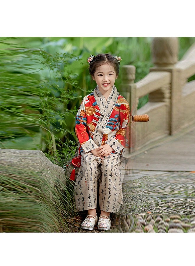 LiangSanZhi Summer girl Hanfu Tang Suit, Chinese Style toddler girl Hanfu Top and Wide-Leg Pants Set, New Chinese Hanfu Costume for Kindergarten Festival Performances - Image 4