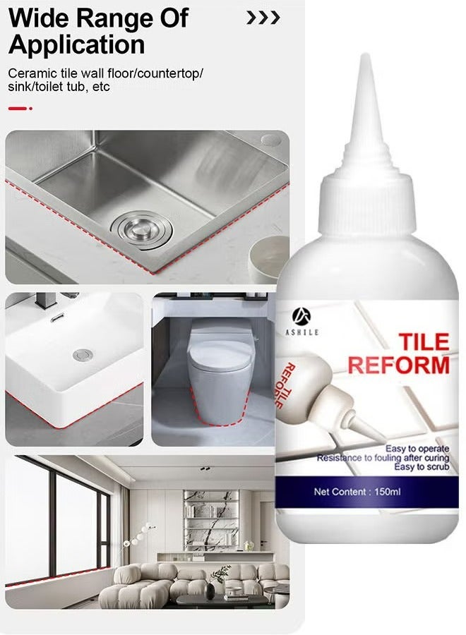 ASHILE 150ml Tile Grout Paint Filler Tube Grout Caulk Sealant Glue Sealer for Bathroom Shower Kitchen Ceramic Tile Repair Restore and Renew Tile Joints Line Gaps Replace Grout Pen - Image 3