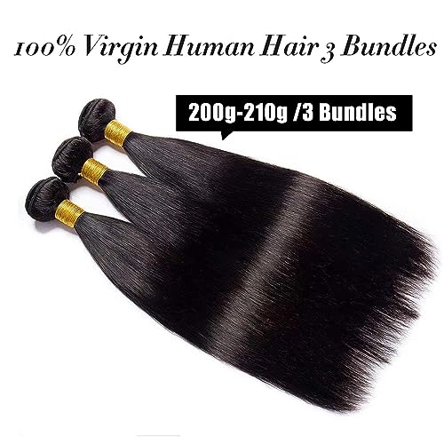 Rebasar Brazilian Straight Human Hair 3 Bundles 20 Inch Remy Weft Extensions - Virgin Weave for Women - Natural Black Color - Image 2