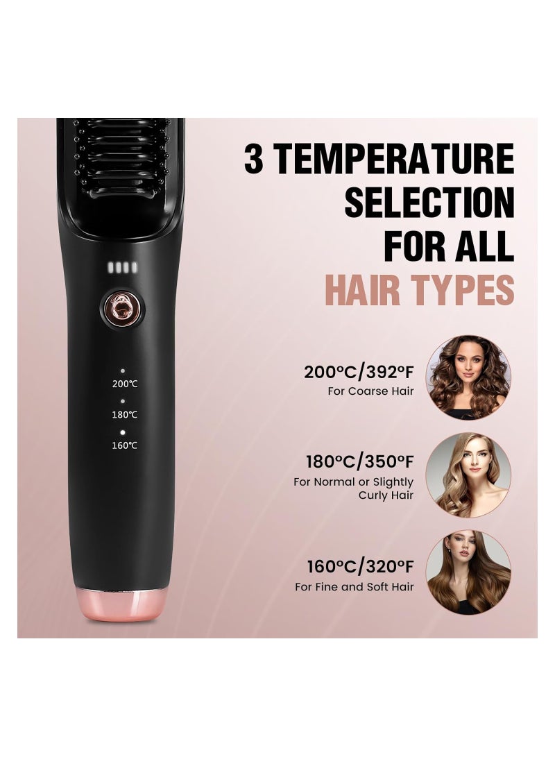 Cordless Hair Straightener Brush, Portable Negative Ion Hot Comb 60Mins Long Battery Life with USB Rechargeable Feature Fast Heating 3 Temp Settings Anti-Scald, 15Mins Auto-Off, for Travel - Image 2