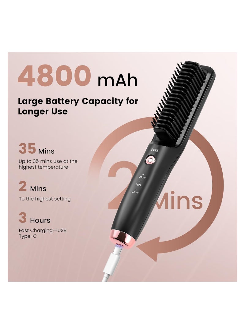 Cordless Hair Straightener Brush, Portable Negative Ion Hot Comb 60Mins Long Battery Life with USB Rechargeable Feature Fast Heating 3 Temp Settings Anti-Scald, 15Mins Auto-Off, for Travel - Image 5