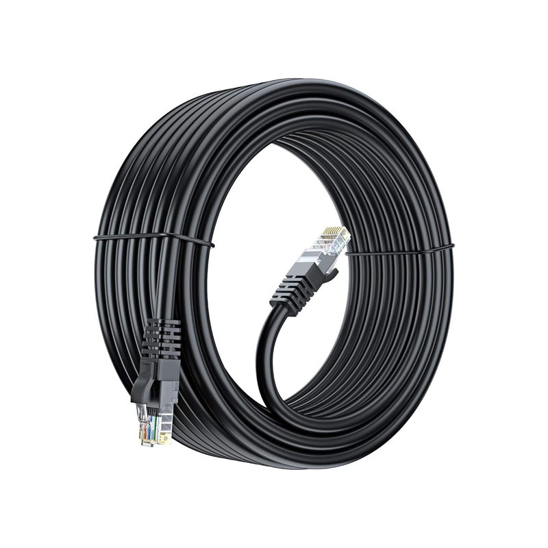 Sado كابل إيثرنت بطول 50 متر خارجي Cat 5e، كابل LAN، كابل تصحيح بدون تشابك، مرن، شبكة، سرعة تصل إلى 1000 ميجابت في الثانية، موصل RJ45 لجهاز الكمبيوتر، الخادم، الموجه، المودم، التلفاز - أسود - Image 1
