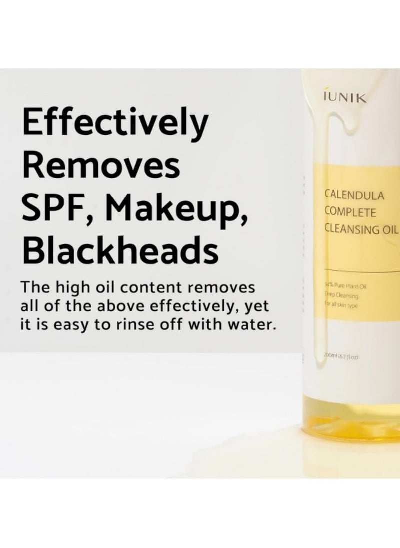 iUNIK - Calendula Complete Deep Vegan Cleansing Oil 94% Plant Based Oils Blackhead Melting Makeup Remover Facial Cleanser Dry Oily Acne Prone Sensitive Skin Korean Skincare - Image 1