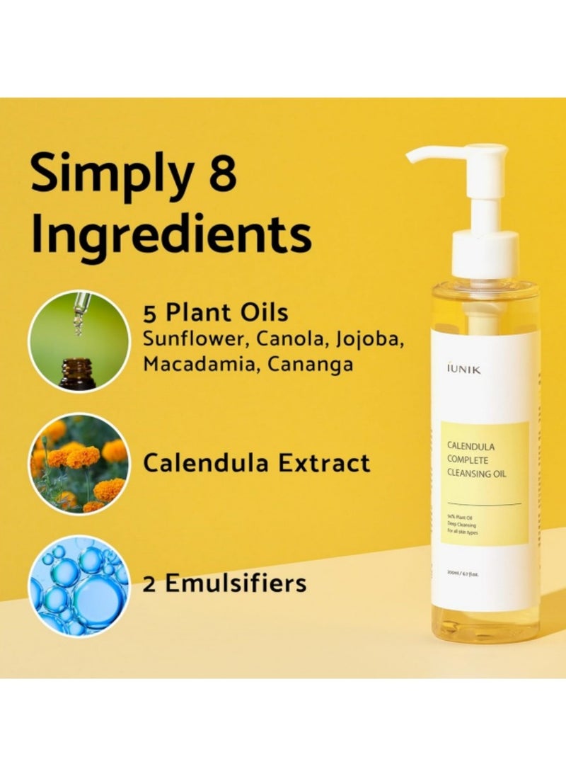 iUNIK - Calendula Complete Deep Vegan Cleansing Oil 94% Plant Based Oils Blackhead Melting Makeup Remover Facial Cleanser Dry Oily Acne Prone Sensitive Skin Korean Skincare - Image 1