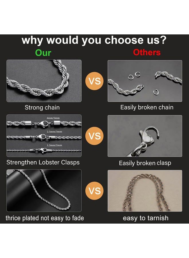 Monily Rope Chain Necklace Stainless Steel Chain for Men Twist Chain Necklace for Women, 20 Inches, Stainless Steel, No Gemstone - Image 4