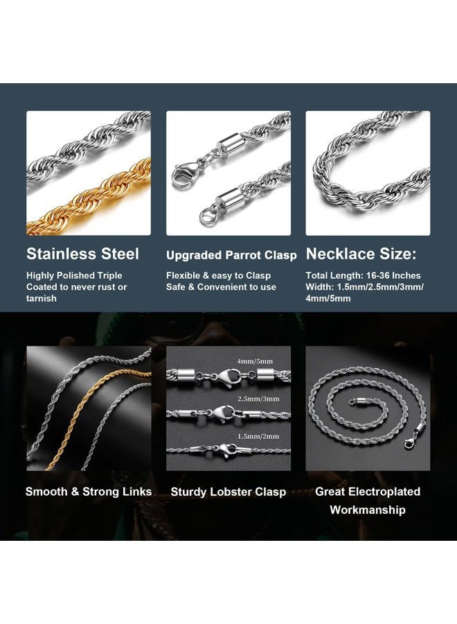 Monily Rope Chain Necklace Stainless Steel Chain for Men Twist Chain Necklace for Women, 20 Inches, Stainless Steel, No Gemstone - Image 5