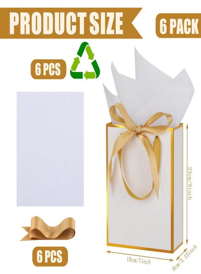 مجموعة هدايا شكر من OEMVALATY، 6 قطع، بمقابض وورق مناديل، 9 × 7 × 3.15 بوصة. أكياس هدايا ترحيبية معدنية مزينة بشريط فيونكة، مثالية لحفلات الزفاف، وحفلات استقبال المولود، والذكرى السنوية، وأعياد الميلاد (أبيض، ذهبي). - Image 2