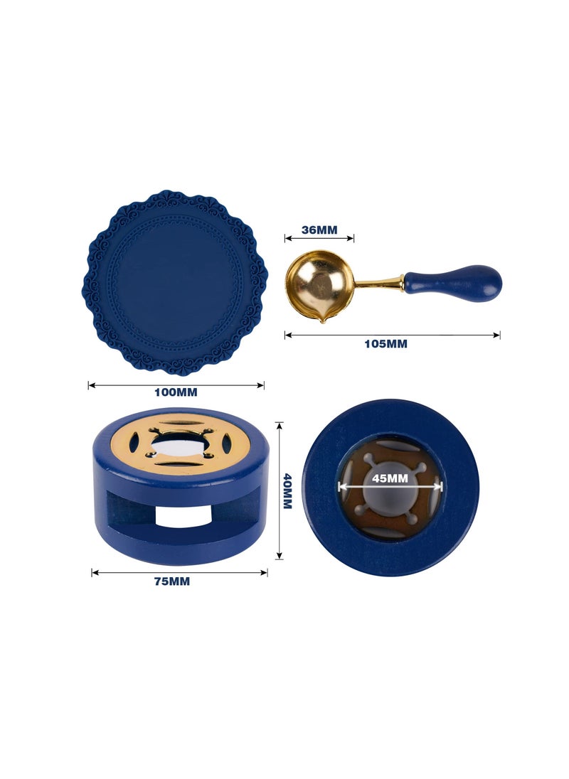 KASTWAVE - KASTWAVE Sealing Wax Warmer, Wax Seal Kit with Candle Furnace Melting Wax Spoon Tealight Candles, Blue - Image 1