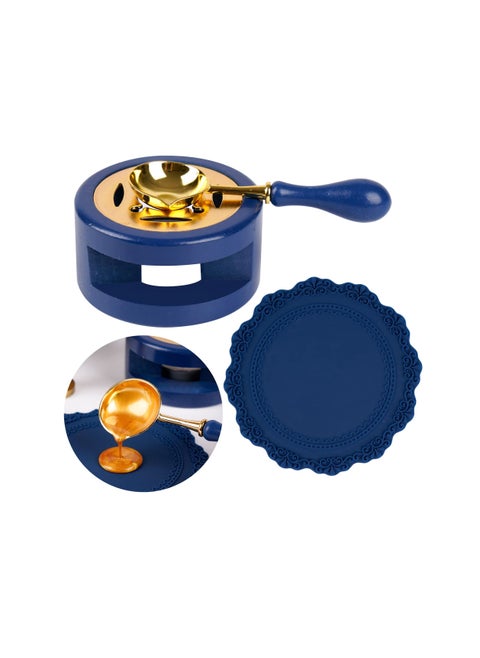 KASTWAVE Sealing Wax Warmer, Wax Seal Kit with Candle Furnace Melting Wax Spoon Tealight Candles, Blue