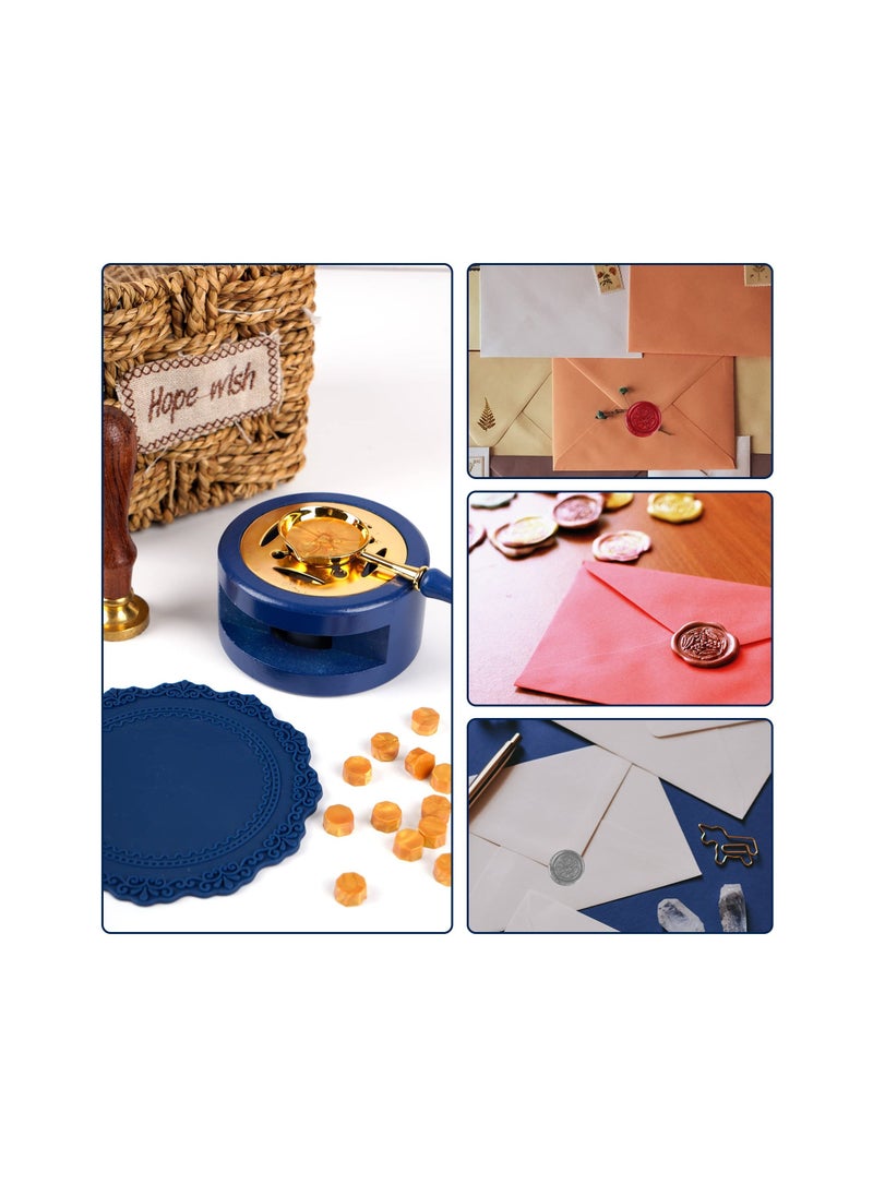 KASTWAVE - KASTWAVE Sealing Wax Warmer, Wax Seal Kit with Candle Furnace Melting Wax Spoon Tealight Candles, Blue - Image 1