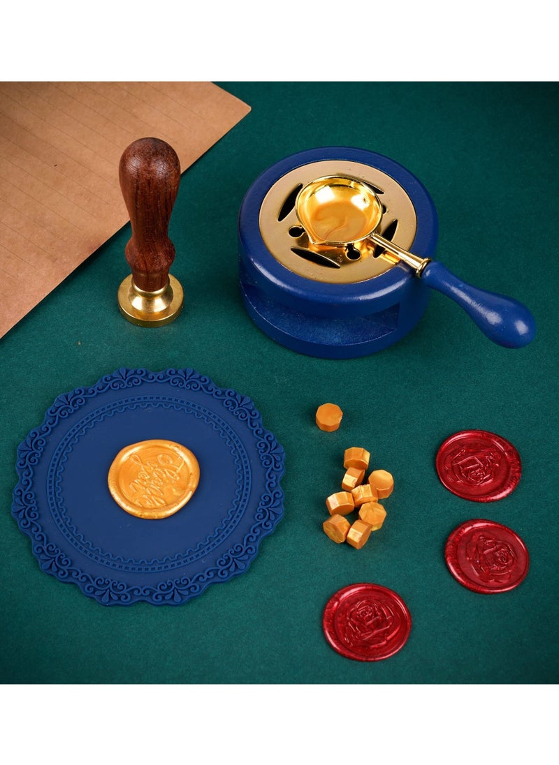 KASTWAVE - KASTWAVE Sealing Wax Warmer, Wax Seal Kit with Candle Furnace Melting Wax Spoon Tealight Candles, Blue - Image 1