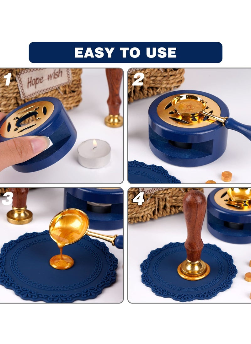 KASTWAVE - KASTWAVE Sealing Wax Warmer, Wax Seal Kit with Candle Furnace Melting Wax Spoon Tealight Candles, Blue - Image 1