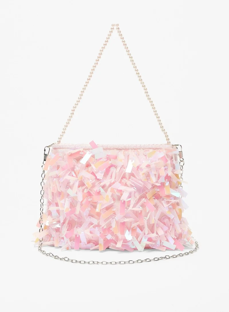 Flora Bella By Shoexpress Girls Embellished Crossbody Bag with Detachable Chain Strap and Zip Closure Ramadan Collection