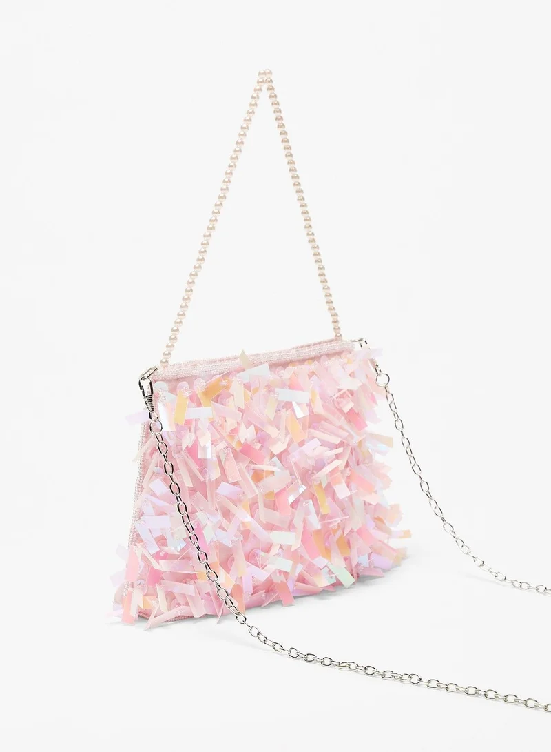 Flora Bella By Shoexpress Girls Embellished Crossbody Bag with Detachable Chain Strap and Zip Closure Ramadan Collection