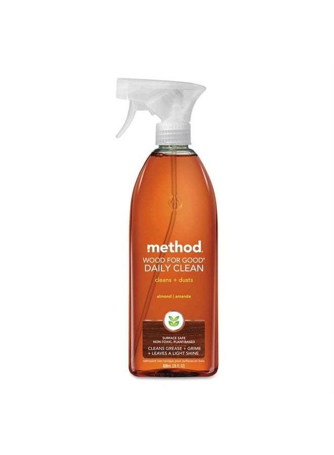 Method Daily Wood Cleaner, Almond, Plant-Based Formula That Cleans Shelves, Tables and Other Wooden Surfaces While Removing Dust & Grime, 28 Oz Spray Bottles, (Pack of 8)
