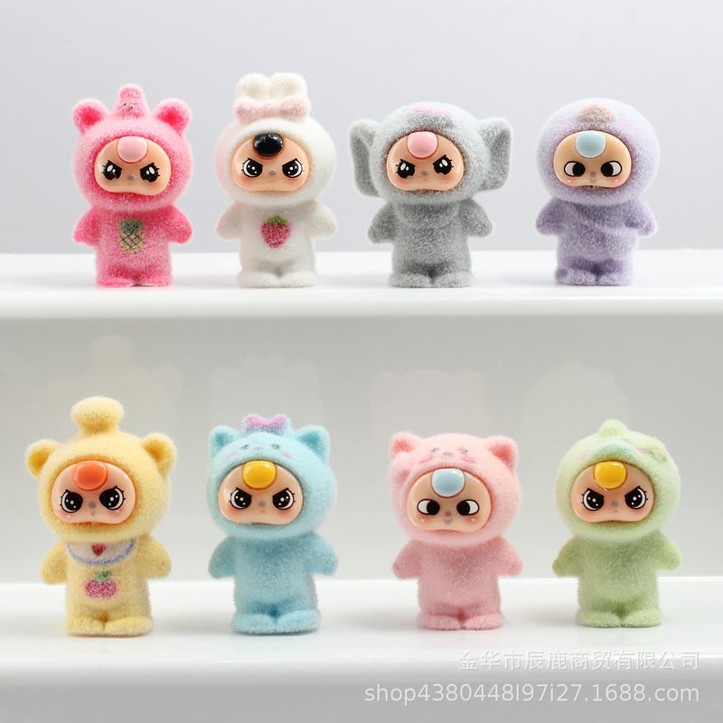 Cute Flocked Labubu Miniature Figure Toy for Children - Image 1