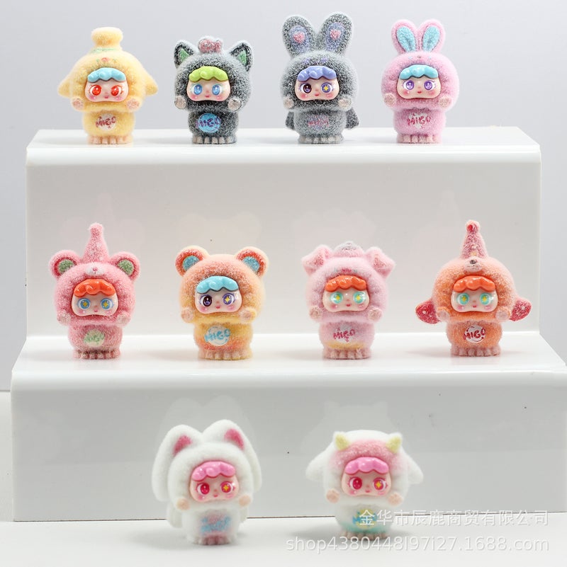 Cute Flocked Labubu Miniature Figure Toy for Children - Image 3