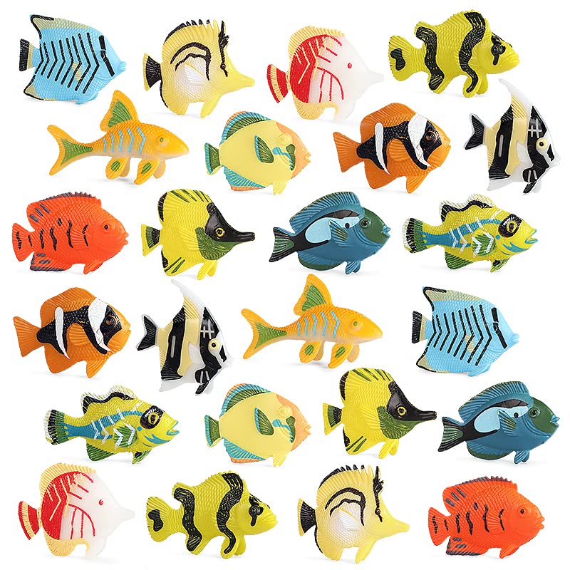 RCOMG 24PCS Tropical Fish Toys Plastic Sea Creatures Figurines Set Educational Learning Ocean Animal Figures Party Favor Miniature Toys Gifts for Boys Girls Kids - Image 1