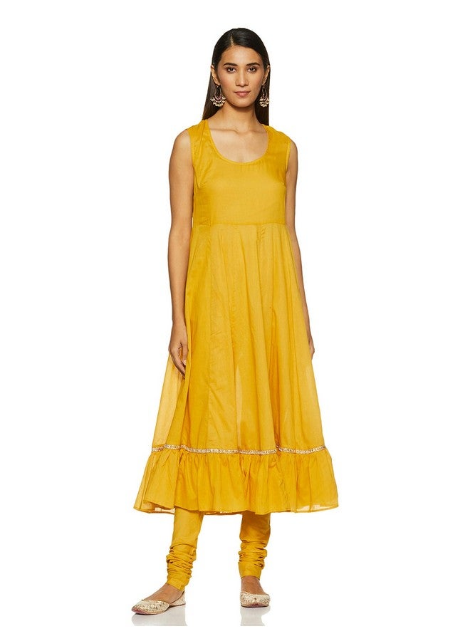 Biba - BIBA Cotton Women Printed Fitted Salwar Kurta Dupatta(Skd6614_Yellow_36) - Image 1