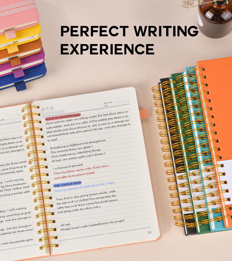 PERCUN Spiral Notebook Journal for Women Men, 300 Numbered Lined Pages, College Ruled, A5 Hardcover Spiral Bound Notebook for School, Work, Note Taking Writing, Leather Spiral Journal Medium 5.9"x8.5" - Image 4
