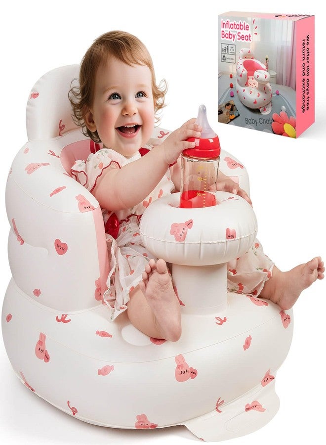 SUNFATT Inflatable Baby Seat for Infans for Sitting Up,Baby Chair Sit Me Up with Tray and Back Support,Learning to Sit for 4-36 Months,Includes Built-in Air Pump(Pink Bunny) - Image 1