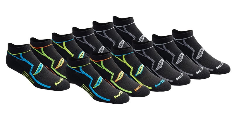 Saucony Mens MultiPack Bolt Performance Comfort Fit NoShow Socks Black 12 Pairs Shoe Size 812