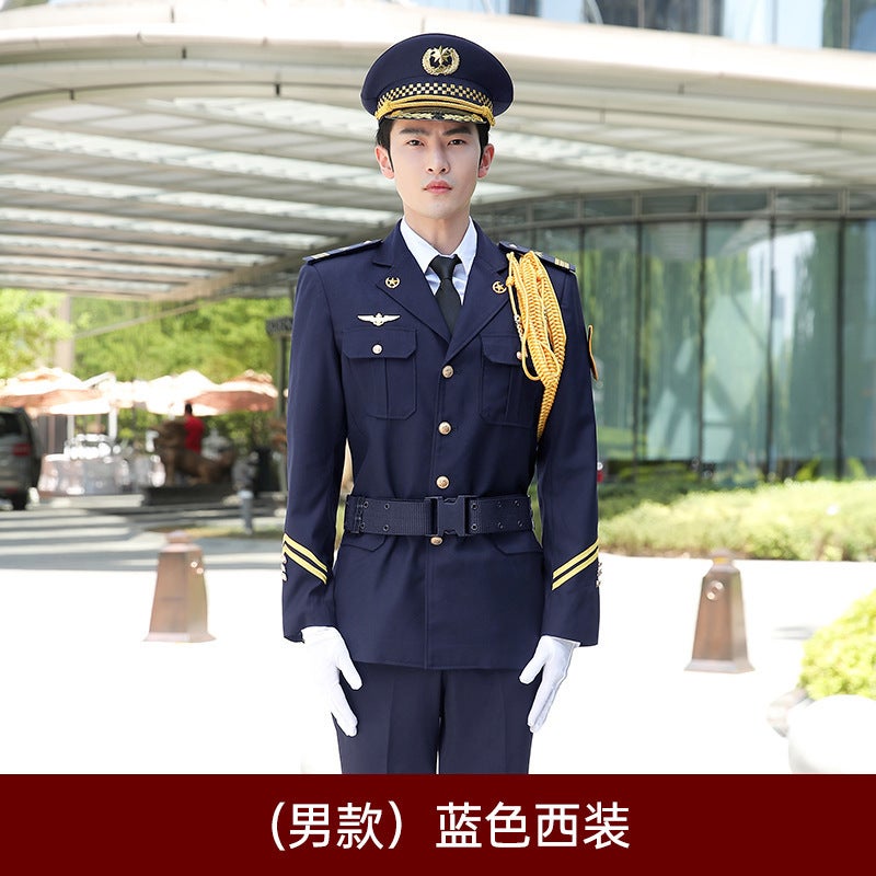 Hotel Work Clothes Mens Autumn and Winter Property Residential Villa Security Uniform suit Sales Department Image Post Concierge Clothes Single blue suit] 
