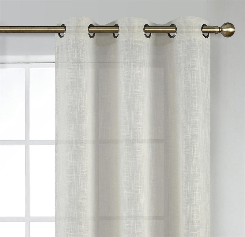 MIUCO Semi Sheer Curtains Poly Linen Textured Solid Grommet Curtains 63 Inches Long for Living Room 2 Panels (2 x 37 Wide x 63" Long) Beige - Image 2