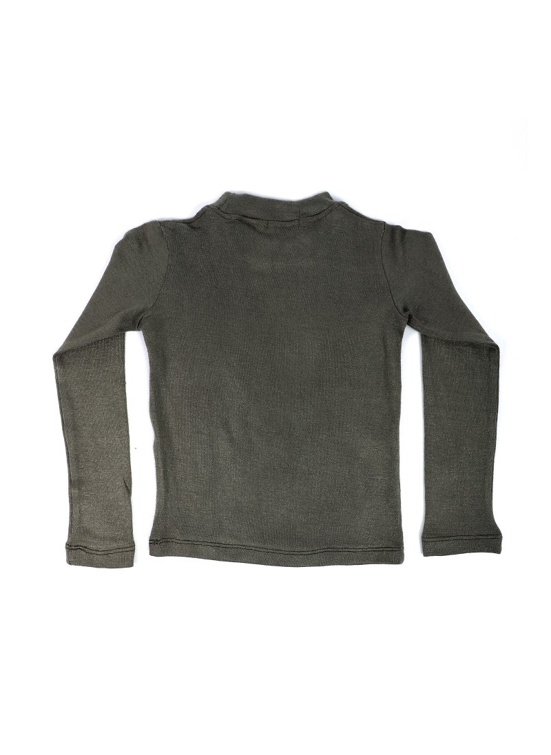 Andora - Mock Neck Lightweight Girls Top - Olive - Image 1