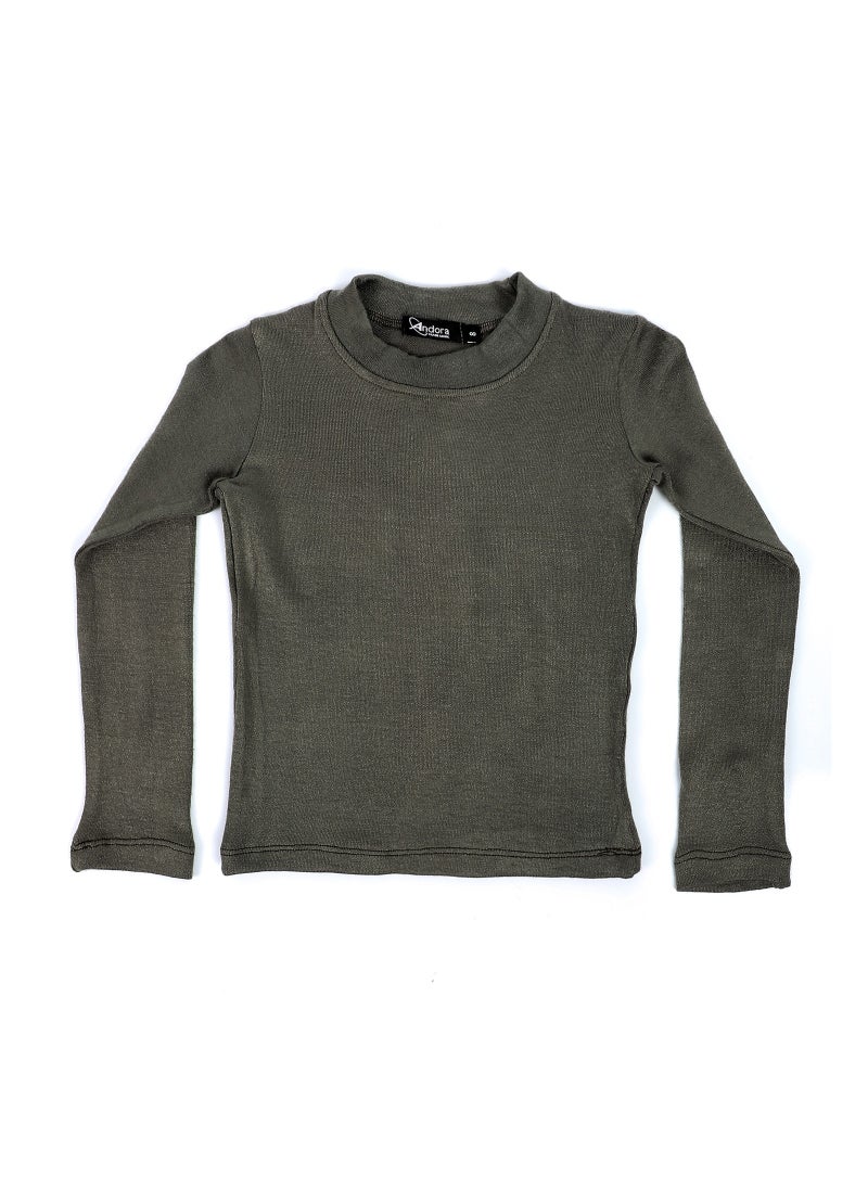 Andora - Mock Neck Lightweight Girls Top - Olive - Image 1