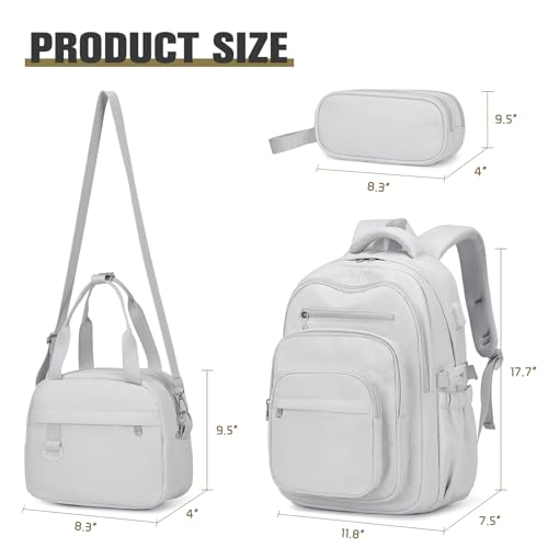 DIGOBAY Backpack for School Girls Boys College Backpack with Lunch Bag Pencil Case for Teens Kids Elementary Middle High School Casual MultiPocket Travel Daypack with USB Port for Women Men Gray - Image 3