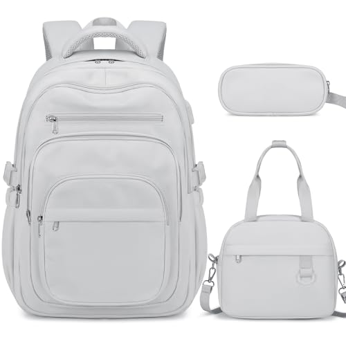 DIGOBAY Backpack for School Girls Boys College Backpack with Lunch Bag Pencil Case for Teens Kids Elementary Middle High School Casual MultiPocket Travel Daypack with USB Port for Women Men Gray - Image 1