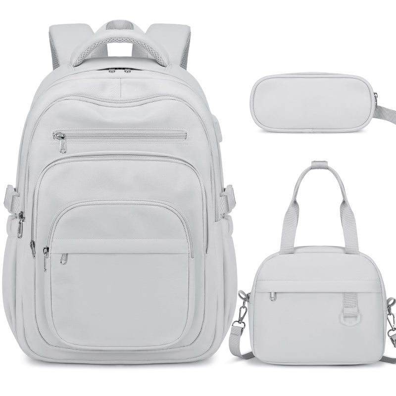 DIGOBAY Backpack for School Girls Boys College Backpack with Lunch Bag Pencil Case for Teens Kids Elementary Middle High School Casual MultiPocket Travel Daypack with USB Port for Women Men Gray - Image 2