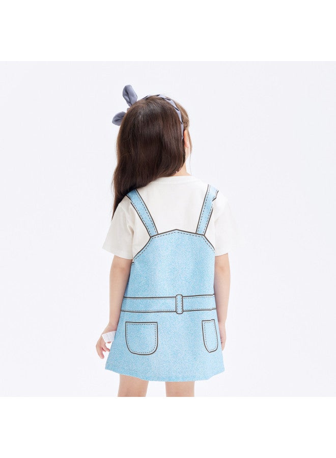 Balabala Cool And Breathable Cotton Faux Two-piece Children's Dress, Girls' Summer Dress, Overall Skirt For Toddlers And Babies - Image 5