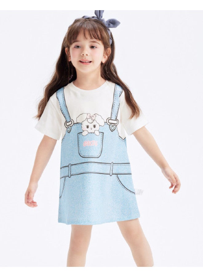 Balabala Cool And Breathable Cotton Faux Two-piece Children's Dress, Girls' Summer Dress, Overall Skirt For Toddlers And Babies - Image 1