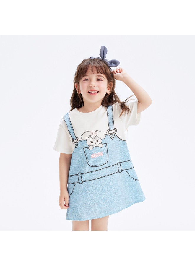 Balabala Cool And Breathable Cotton Faux Two-piece Children's Dress, Girls' Summer Dress, Overall Skirt For Toddlers And Babies - Image 3