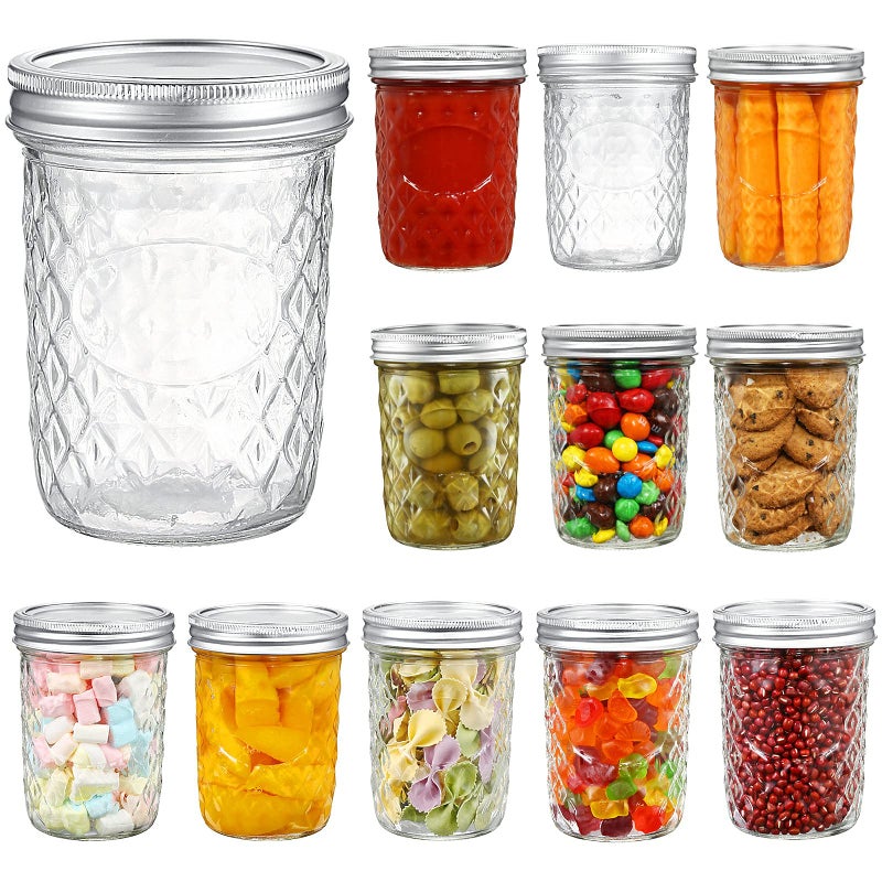YEBODA 16 oz Mason Jars Wide Mouth Canning Jars 12 Pack Glass Jars with Silver Metal Airtight Lids and Bands for Jam Honey Wedding Favors Shower Favors Yogurt Sauces Overnight Oats