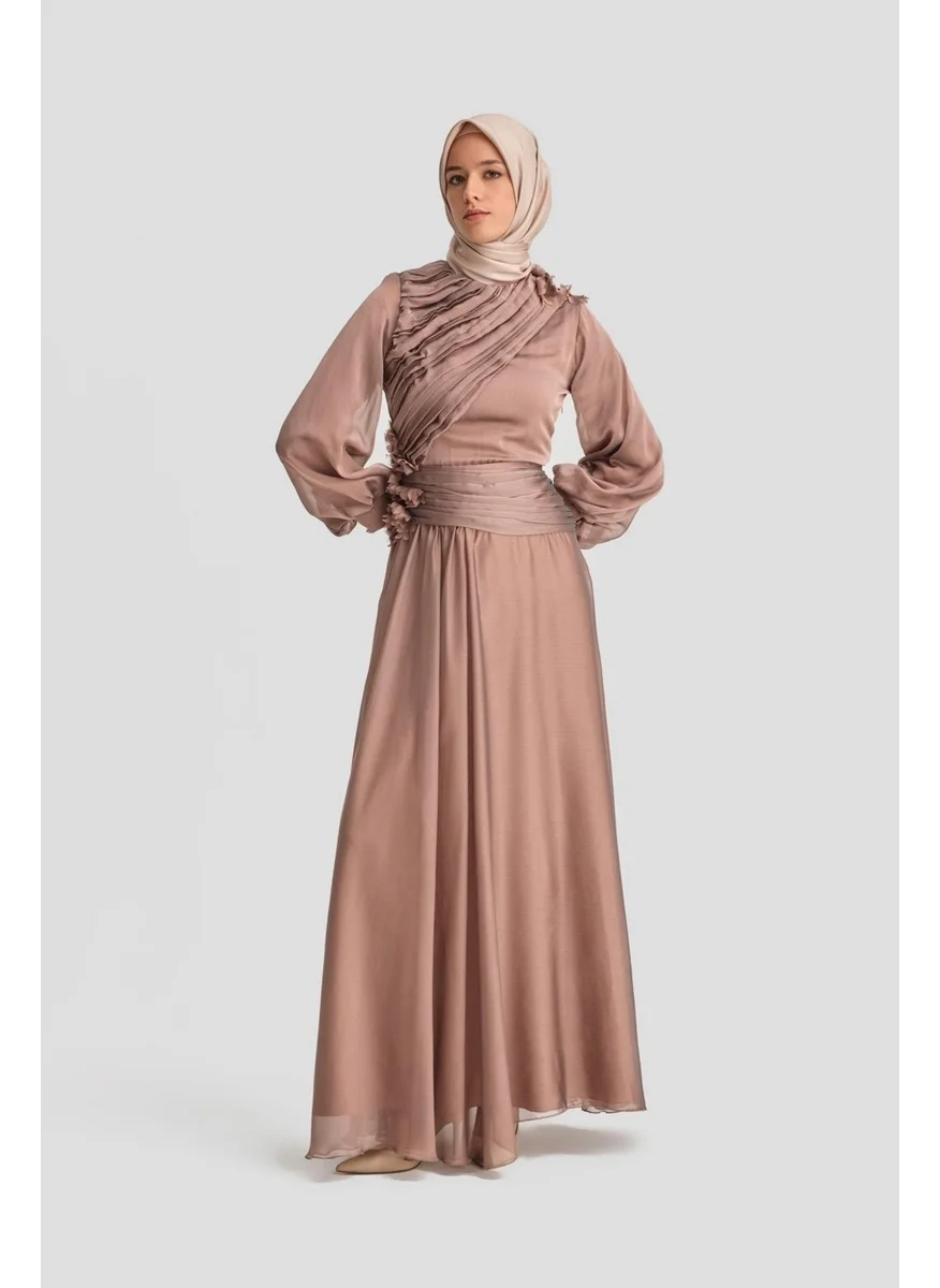 ARMINE Draped and Embroidered Evening Dress 24K9914 Bronze