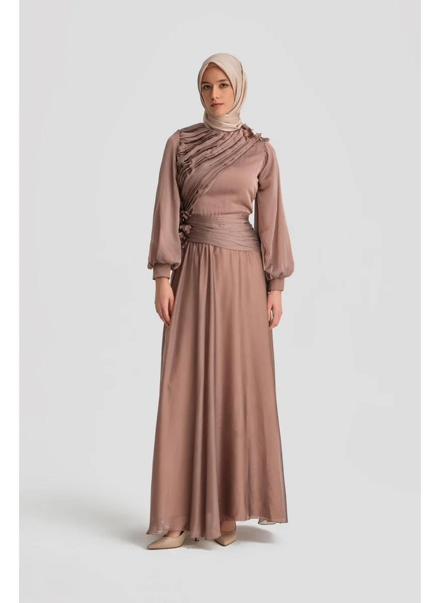 ARMINE Draped and Embroidered Evening Dress 24K9914 Bronze