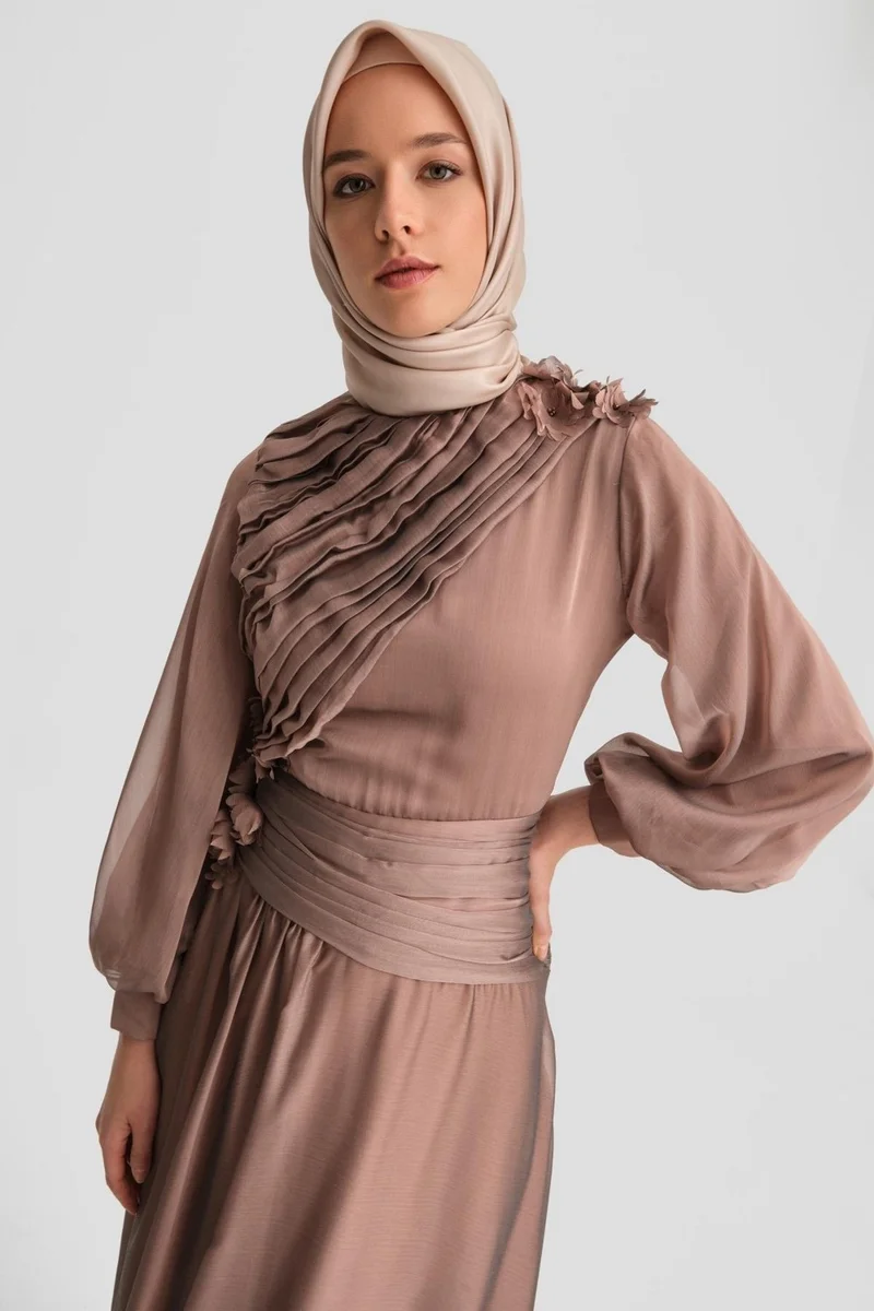 ARMINE Draped and Embroidered Evening Dress 24K9914 Bronze
