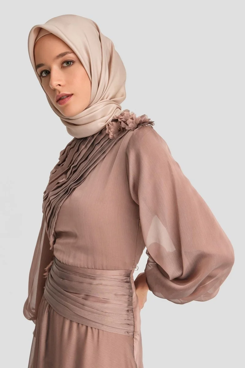 ARMINE Draped and Embroidered Evening Dress 24K9914 Bronze