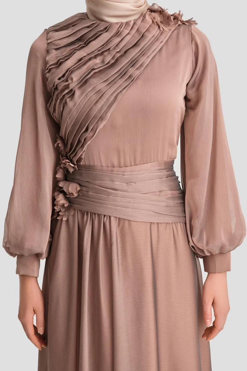 ARMINE Draped and Embroidered Evening Dress 24K9914 Bronze