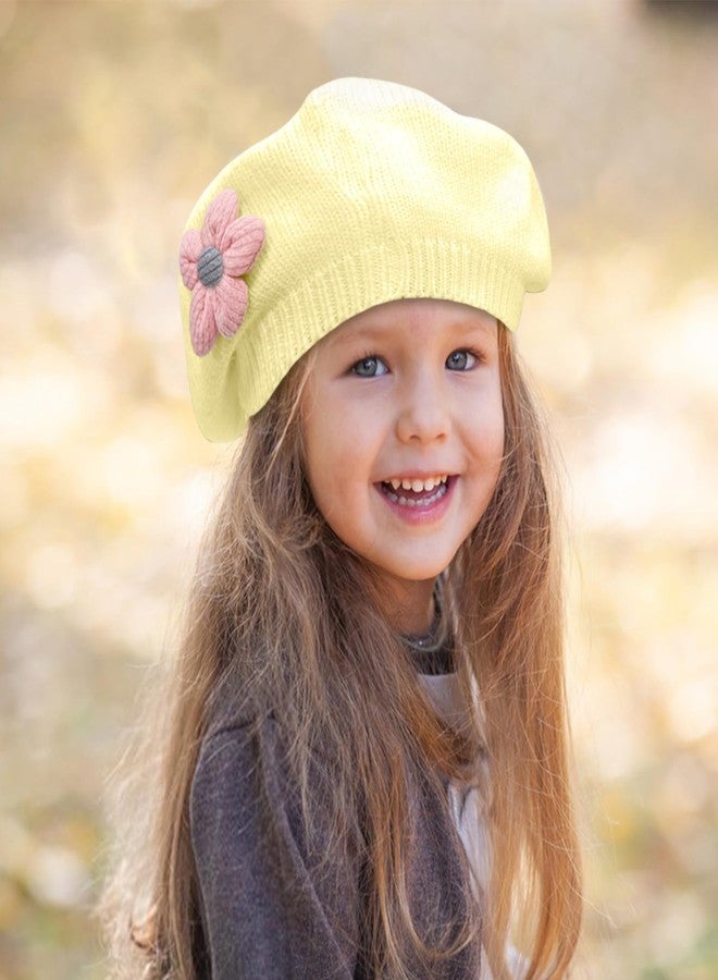 Kunyeah Little Girls Beret Hat Winter Warm Beanie Cap Toddler French Style Knit Hat Baby Cute Flower Berets (Yellow) - Image 4