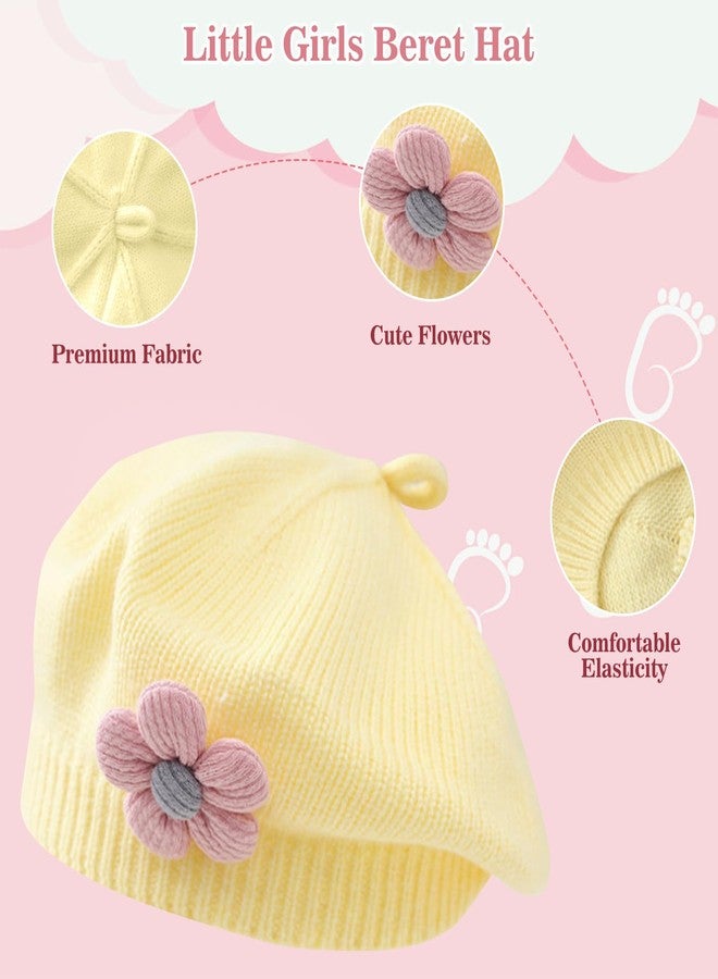 Kunyeah Little Girls Beret Hat Winter Warm Beanie Cap Toddler French Style Knit Hat Baby Cute Flower Berets (Yellow) - Image 2